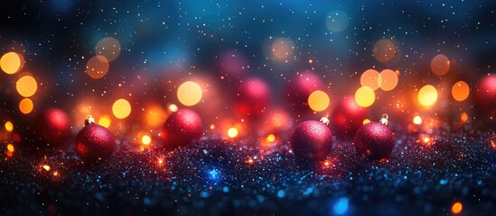 Obraz premium Colorful Christmas bokeh background with festive ornaments and defocused lights creating a magical holiday atmosphere for celebrations