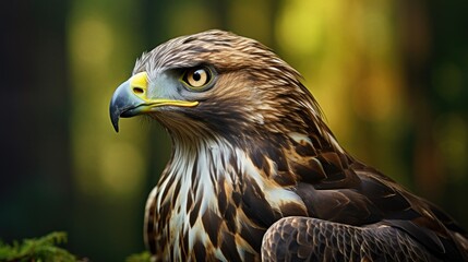 Juvenile eagle portrait showcasing the majestic beauty and intricate details of birds of prey in a natural forest setting.