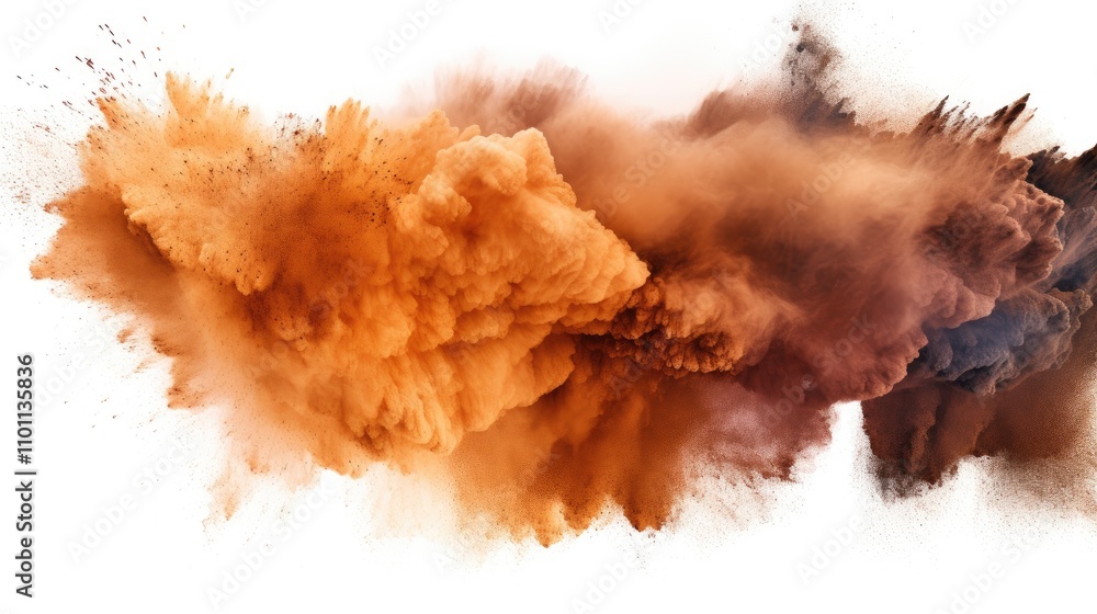Aufkleber brown powder explosion creating a vibrant cloud of dust on a white background showcasing dynamic mov