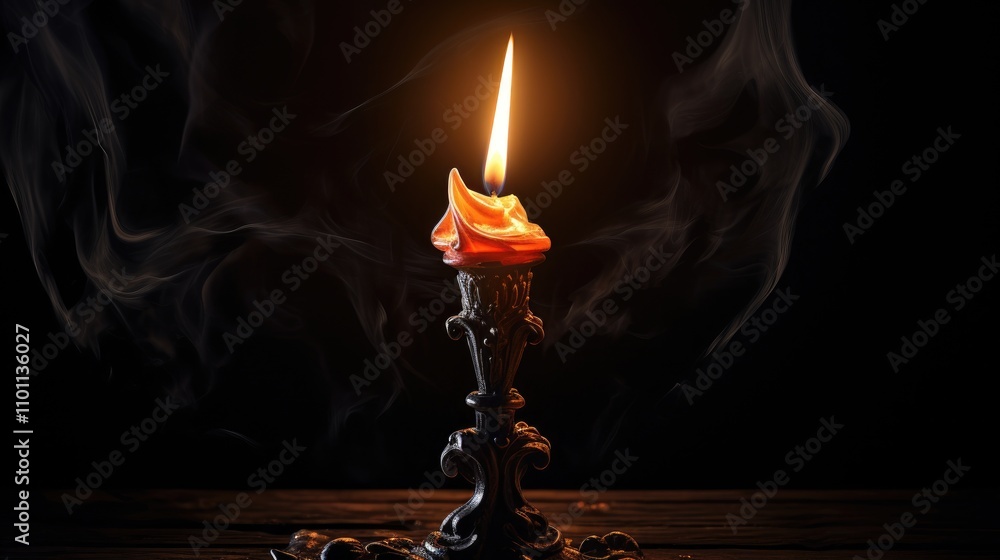 Poster Candlelight illuminating darkness with soft smoke trails creating a serene and atmospheric ambiance for relaxation or reflection