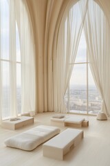Fototapeta premium Serene Sanctuary: Minimalist Interior with Panoramic Views