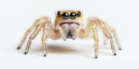 Small jumping spider captured on a white background, showcasing the delicate details of its structure and movement. This small jumping spider emphasizes the beauty of nature in clear focus.