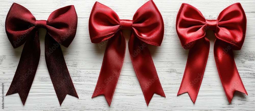 Poster elegant satin red bows arranged on a clean white background ideal for festive decorations and creati