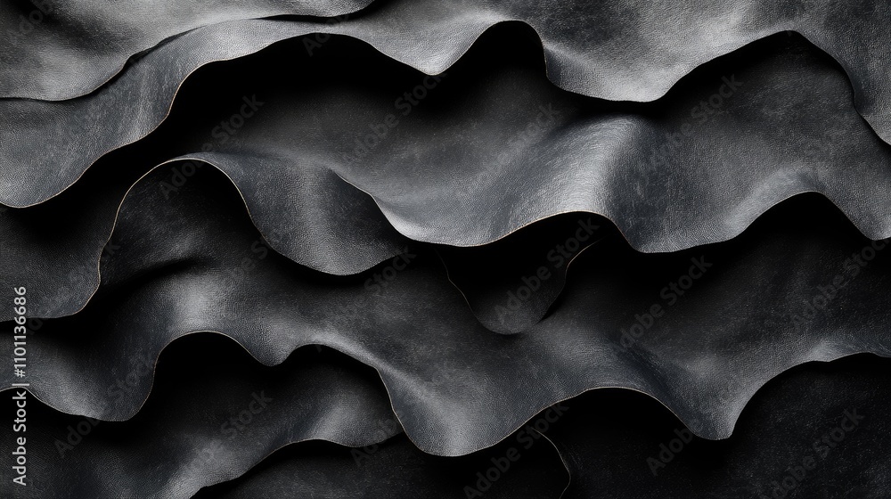 Leinwandbilder Textured black paper background with soft, wavy folds creating an elegant and modern visual aesthetic for design projects