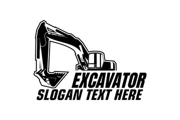 Excavator earthworks logo concept black and white vector