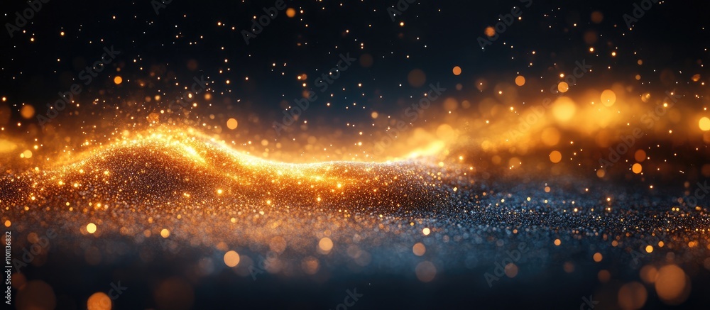 Poster golden glitter swirl on a dark background creating an elegant and festive atmosphere with shimmering
