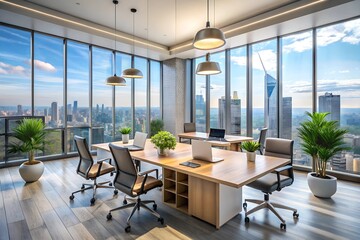 Modern office interior with stunning city view natural light elegant design