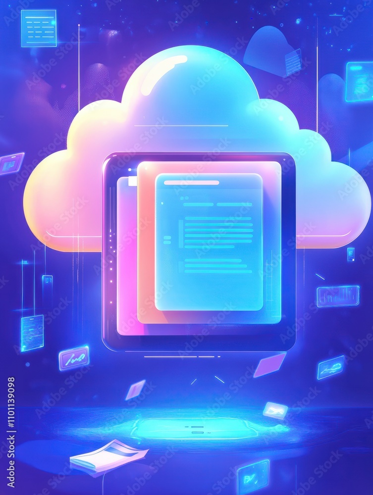 Aufkleber cloud service access abstract concept vector illustration set. shared document, cyber security, sign
