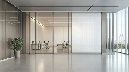 Naklejka premium Sleek and Minimalist Office Space with Panoramic Views