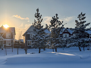 Sunset in winter neighbourhood