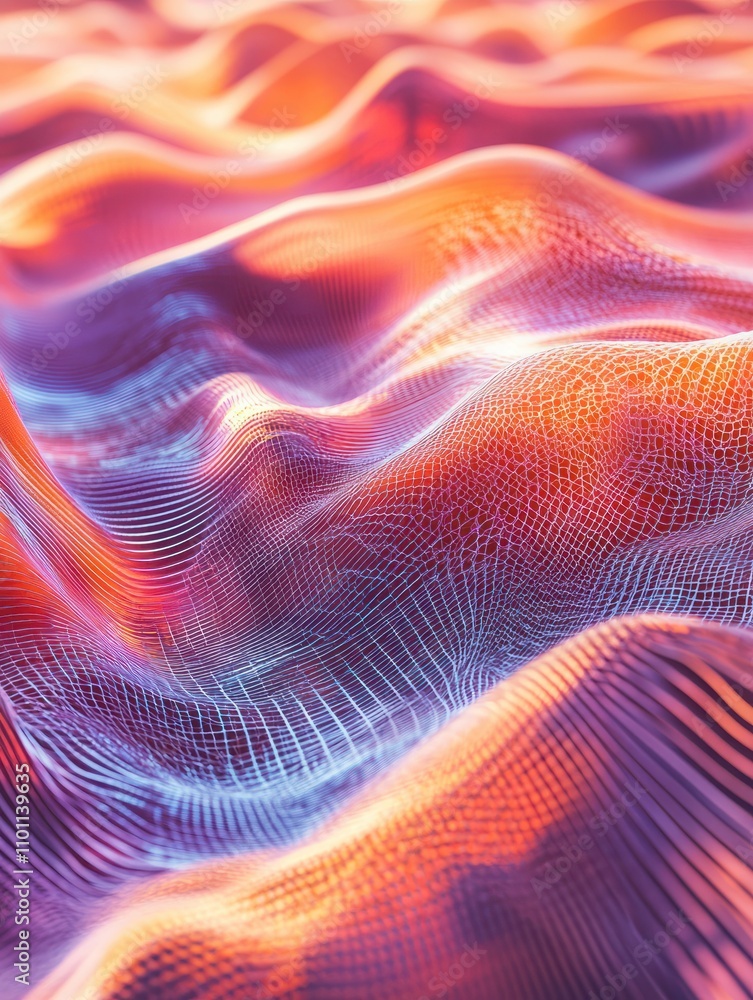 Poster digital background with wavy surface. 3d futuristic landscape with particles. sound waves data vecto