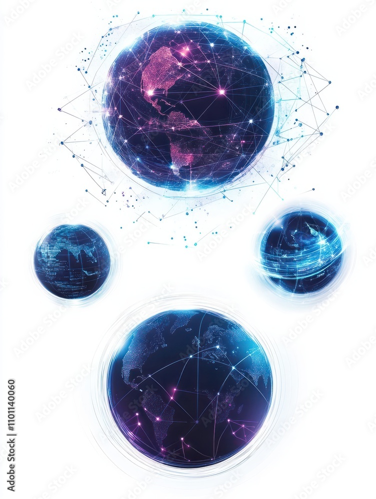 Aufkleber global web connection abstract concept vector illustration set. cloud gaming and security, cyber sec