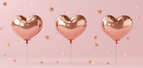 Romantic 3D glyphs including heart balloons and stars, customizable with your text.