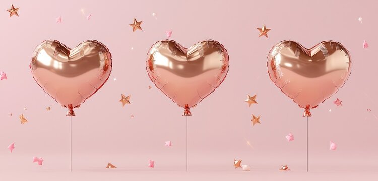 Romantic 3D glyphs including heart balloons and stars, customizable with your text.