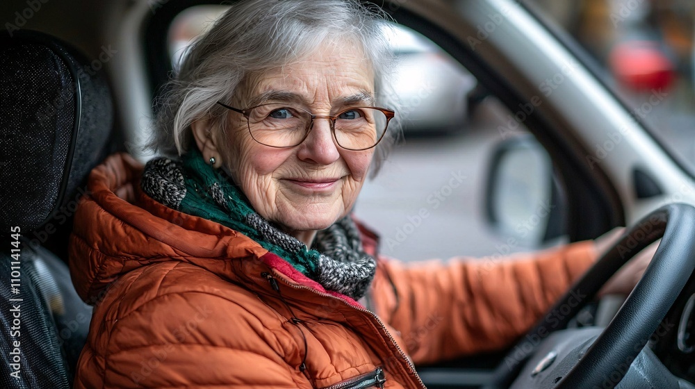 Poster an elderly person practicing highway merging techniques under professional supervision stock photo w