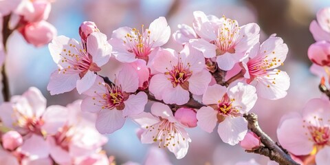 Obraz premium The beautiful blossom of Prunus cerasoides showcases winter s charm, where the delicate flowers of Prunus cerasoides create a stunning visual display during the cold season.
