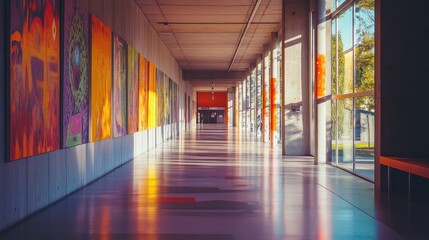 Fototapeta premium Vibrant Hallway: A Kaleidoscope of Color and Light