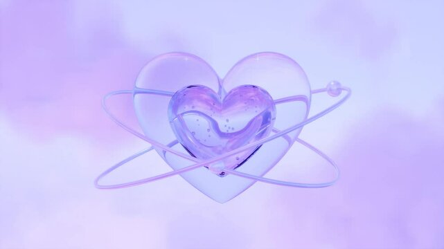 Y2Kのホログラム風なハートの惑星ループアニメーション。	