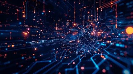 Obraz premium Futuristic Digital Network with Glowing Data Connections. Generator AI