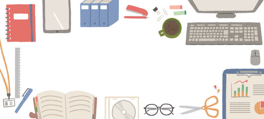 オフィス用品・ビジネスアイコンイラストの背景　フレーム