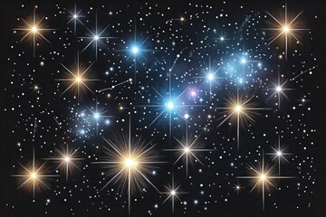 Fototapeta premium A vibrant depiction of a star-filled night sky with various celestial bodies and twinkling stars.