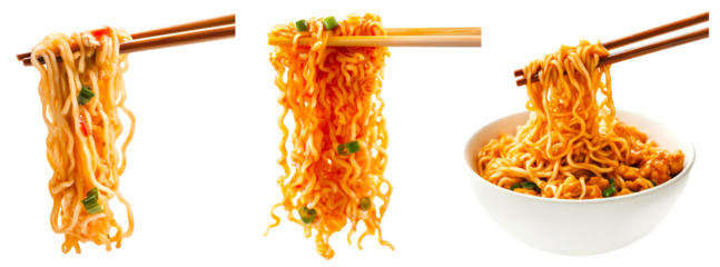 chopsticks holding instant noodles set