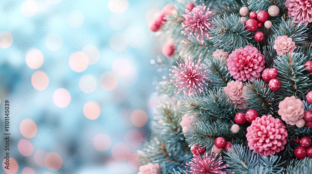 Poster A dreamy New Year background with a soft pastel gradient and subtle fireworks silhouettes Stock Photo with side copy space