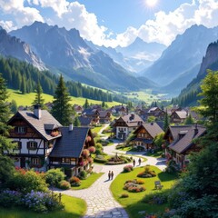Stunning alpine village view of Filzmoos, Salzburg.