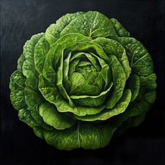 Fototapeta premium Close-up of a Fresh Green Lettuce: A Vibrant Botanical Still Life