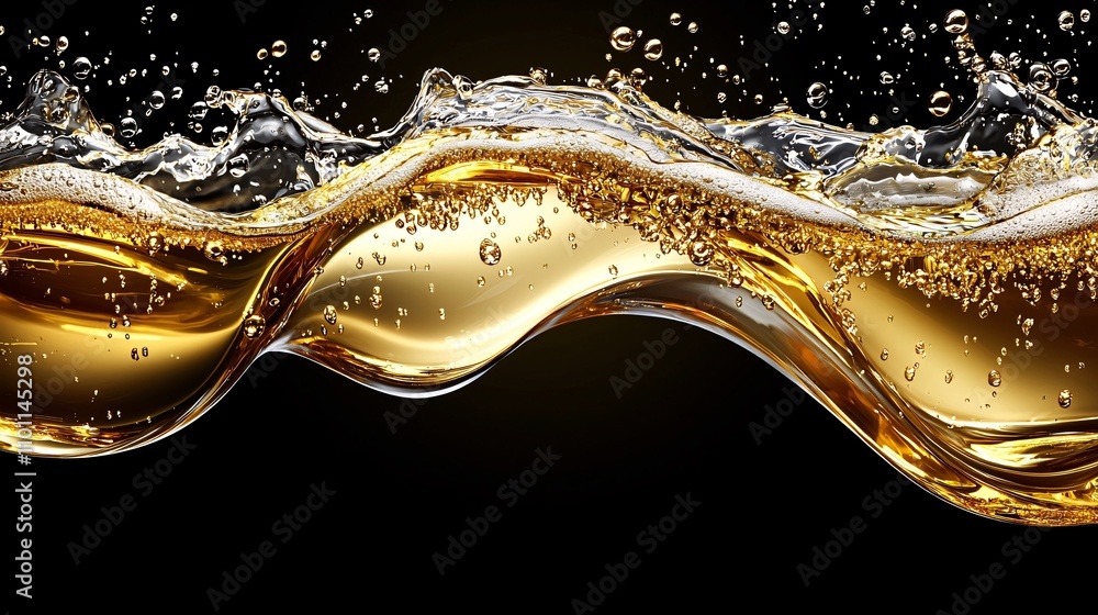 Poster A dynamic New Year background with champagne bubbles rising over a gold-and-black gradient Stock Photo with side copy space