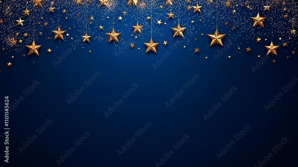 Poster a festive new year display of golden stars scattered across a midnight blue background stock photo w