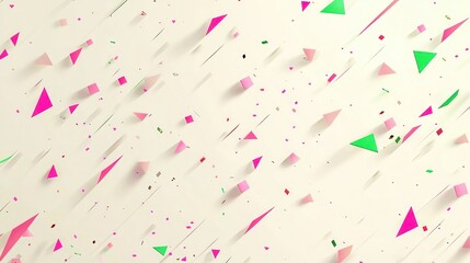 Fototapeta premium Abstract New Year background with geometric confetti patterns featuring small triangles and hexagons in pastel shades, scattered diagonally across a soft cream backdrop