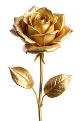 Golden rose on isolated white background