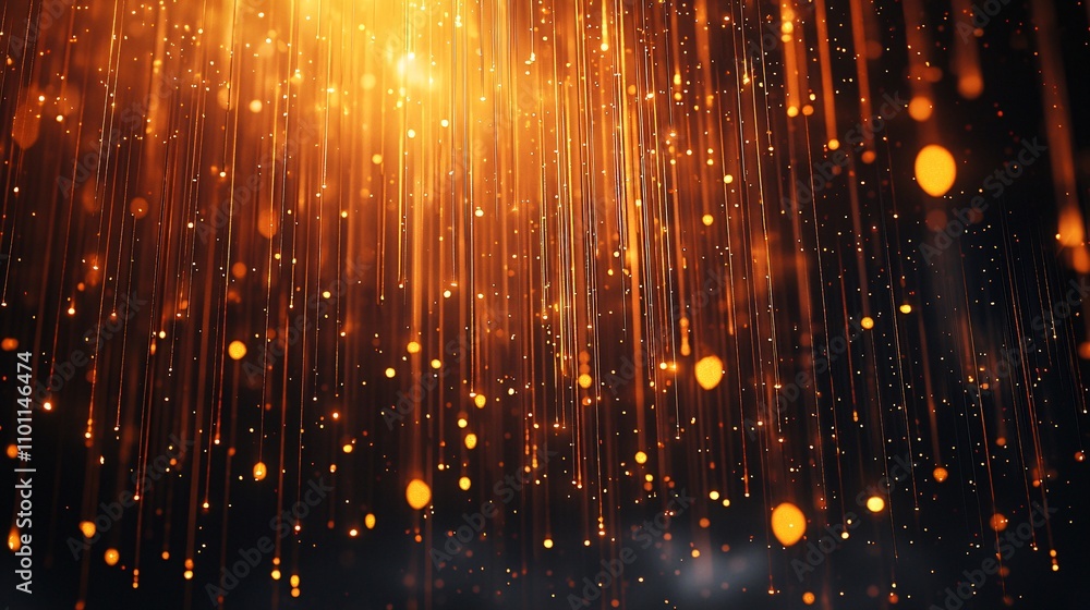 Poster A luxurious New Year backdrop with shimmering curtains of golden glitter cascading down the frame Stock Photo with side copy space