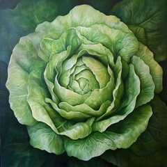 Obraz premium Close-up of a Vibrant Green Lettuce: A Botanical Still Life
