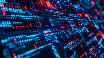 Vibrant blue digital binary data flowing seamlessly on a computer screen background display