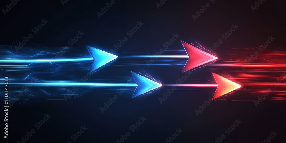 Aufkleber this captivating and visually striking image features glowing red and blue upward arrows on a dark b