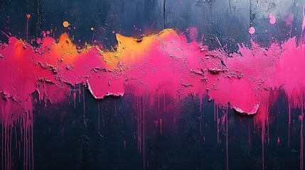 Fototapeta premium Abstract artwork featuring vibrant pink and orange paint on a dark background.