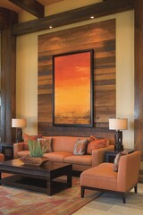 Fototapeta premium Warm and Inviting Living Room with Vibrant Artwork