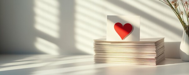 Elegant display of stacked love cards on a white surface.