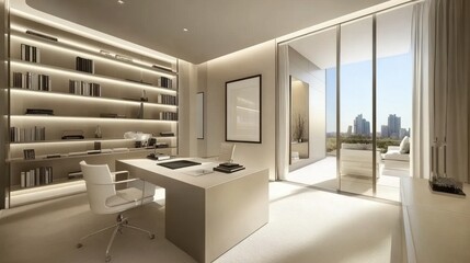 Elegant and Modern Home Office with Panoramic City View
