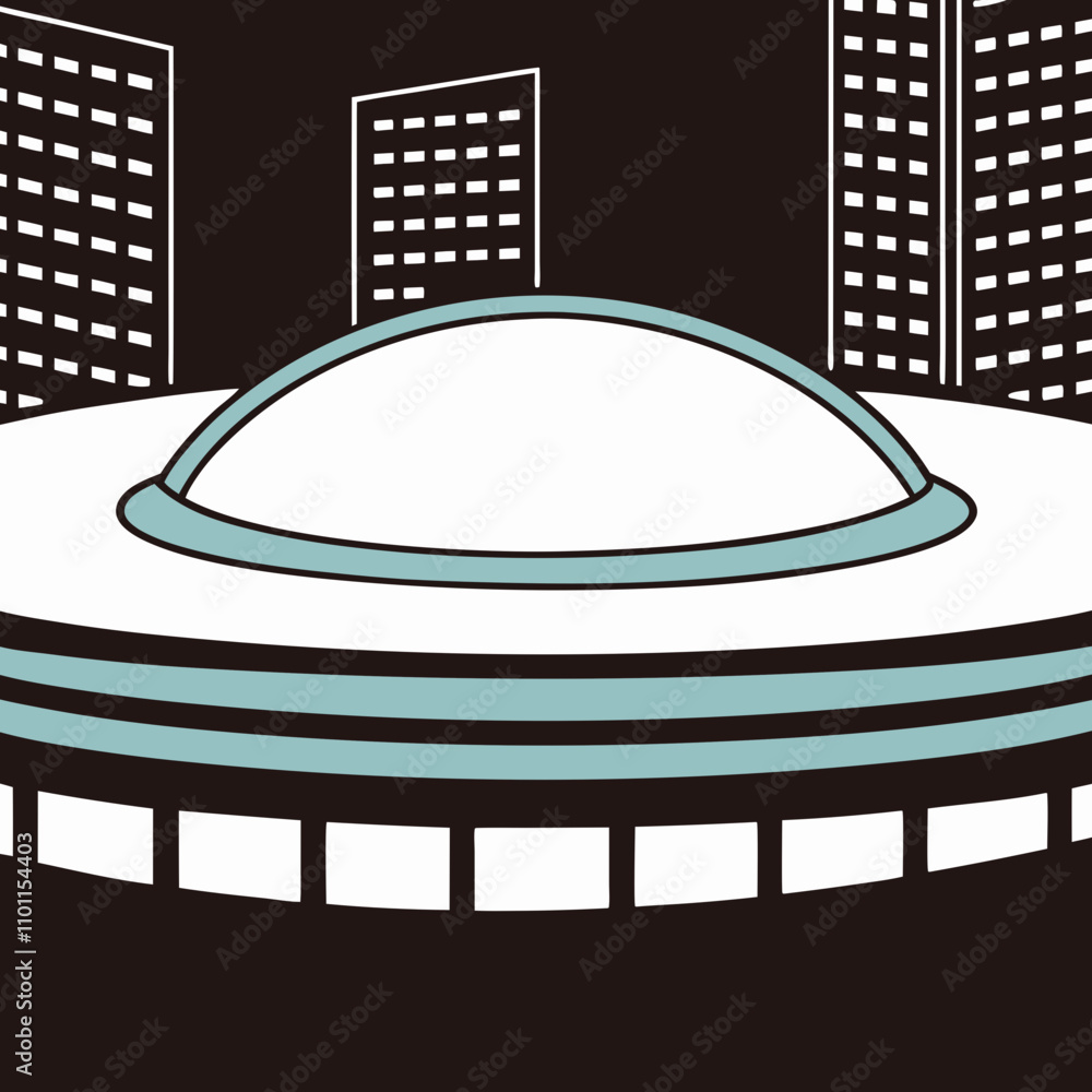 Poster An abstract dome building with a green path and three figures. The vibrant colors and geometric patterns make it a striking and unique digital artwork. Perfect for commercial use and printables design