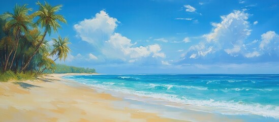 Tropical Beach Paradise with Palm Trees and Clear Blue Sky on a Sunny Day