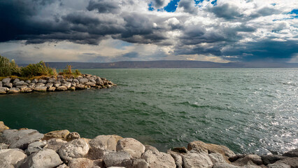 lake Kineret and rocks