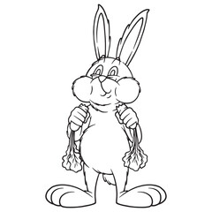 Obraz premium coloring illustration of rabbit eating 2 carrots