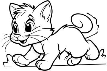 A cartoon cat is running with its paws on a white background. The cat is smiling and he is happy