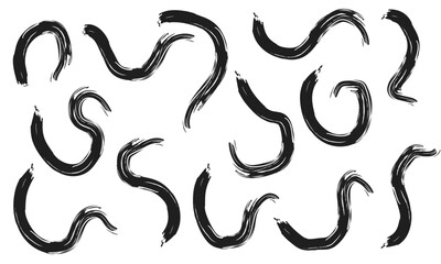 Fototapeta premium Squiggles with circles seamless pattern. Brush drawn bold curved lines, waves and swirls. Abstract geometric background with organic bold lines. Creative childish scribble backdrop,&nbsp;doodles.