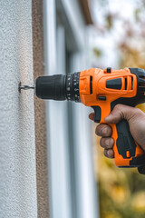 Naklejka premium Handyman repairs wall