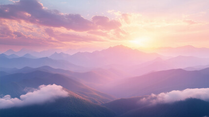Fototapeta premium 雲海と朝日に染まる幻想的な山脈
