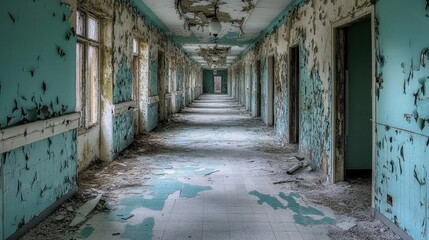 Fototapeta premium Abandoned Corridor: A Haunting Journey Through Time